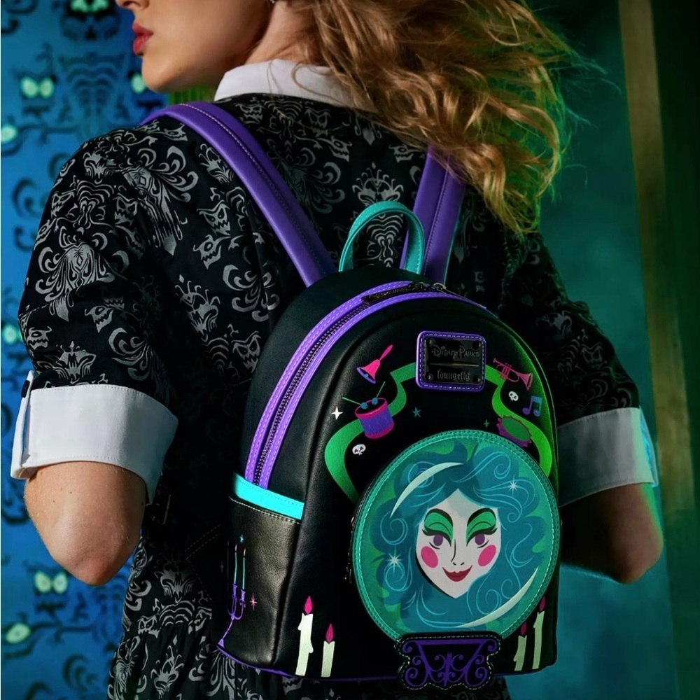 Loungefly Black Backpack with Purple, Teal and Green Accents